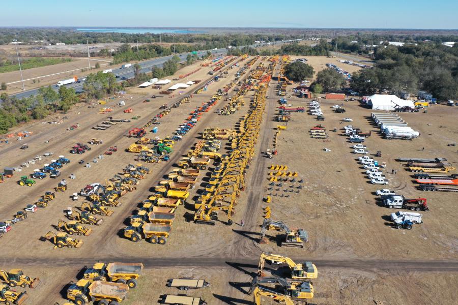 Acres of construction equipment sits ready to be auctioned off at Alex Lyon & Son’s sale in Bushnell, Fla.
