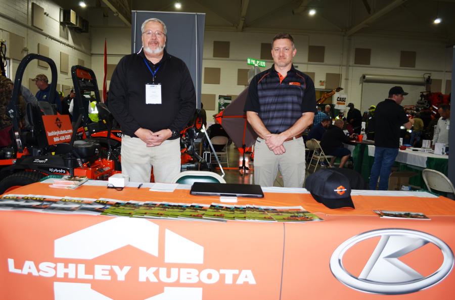 Keeping attendees up on the newest offerings from Kubota are Lashley Kubota’s Mark Polchlopek (L) and Kubota turf product specialist Matt Sobotka.