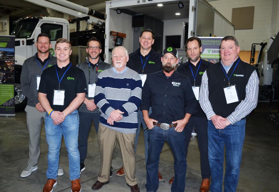 Environmental Products Group occupied the largest exhibitor space —5,000 sq. ft. with nine specialized trucks — and brought a large group of representatives, including (L-R) Casey Meechan, Alec Thompson, Joe LaGanke, APWA Show Director Steve Pettis, Chris Haase, Danny Manning, Chris Vanderhof and Mike Putney. 