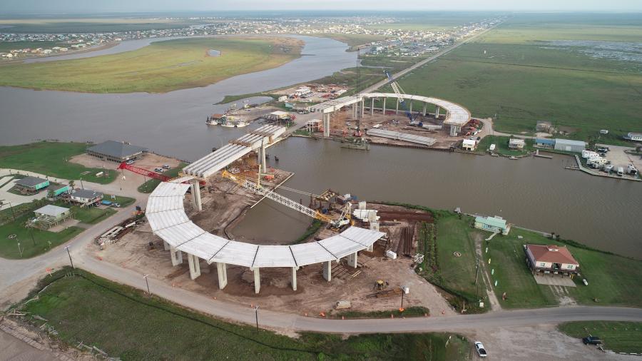 Crews from Austin Bridge & Road utilized spliced girder technology, rebuilt a span with a unique bridge geometry and precast components at a challenging site in Sargent, Texas, to deliver the $41 million FM 457 swing bridge reconstruction project.