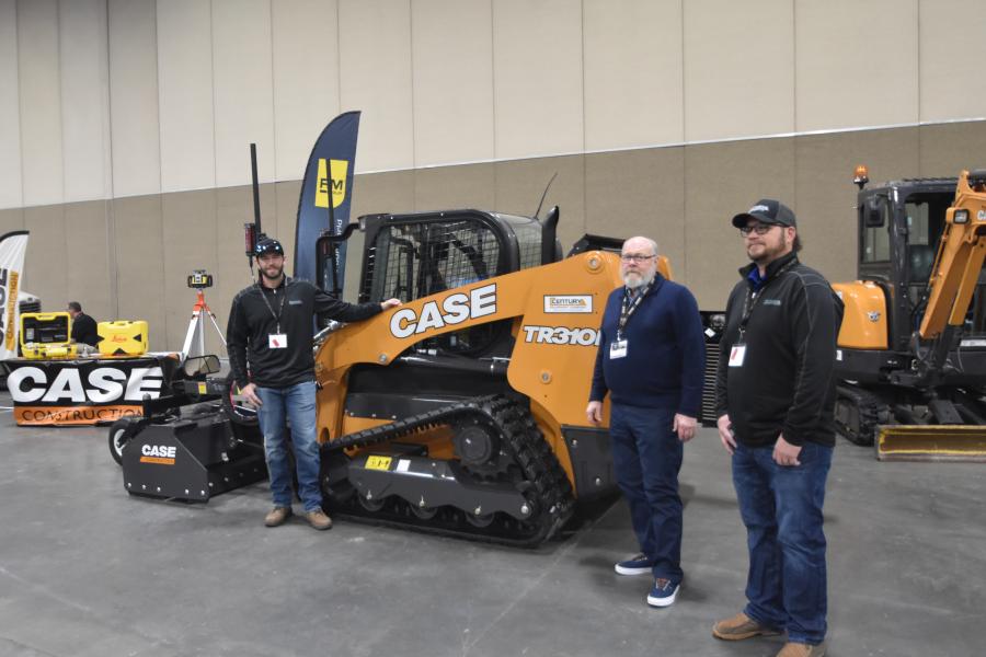 Century Equipment Company showcased the diverse lineup it offers, from Case CE to Rubblemaster to laser and surveying equipment. (L-R): Quinton Swapp, Rubble Master specialist; David Foulger, territory manager of large accounts; and Jesse Braithwaite, sales representative, pictured with the Case 3108 compact track loader.