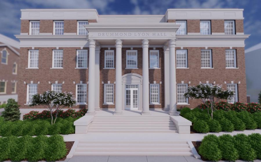 Drummond Lyon Hall will be located on Colonial Drive at the site of Harris Hall, a resident hall that is set for demolition. (University of Alabama rendering)