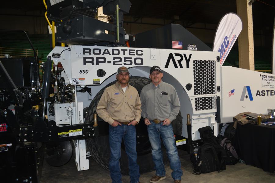 Power Motive Corporation Territory Sales Managers Kevin Sokol (L) and Jay Nielsen are big proponents of Roadtec’s RP-250 wheeled paver. They spent a good part of their time at the show discussing the pros and cons of wheeled vs. tracked pavers.