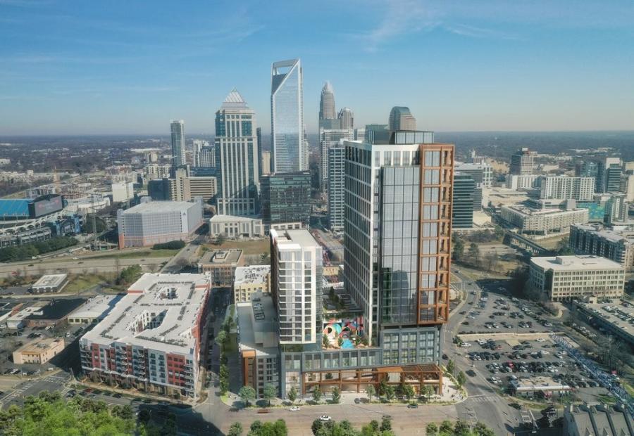 Carson South End will be located at 1102 South Tryon Street at the intersection of Carson Boulevard and will be positioned between South End and Uptown’s Central Business District. (Crescent Communities rendering)