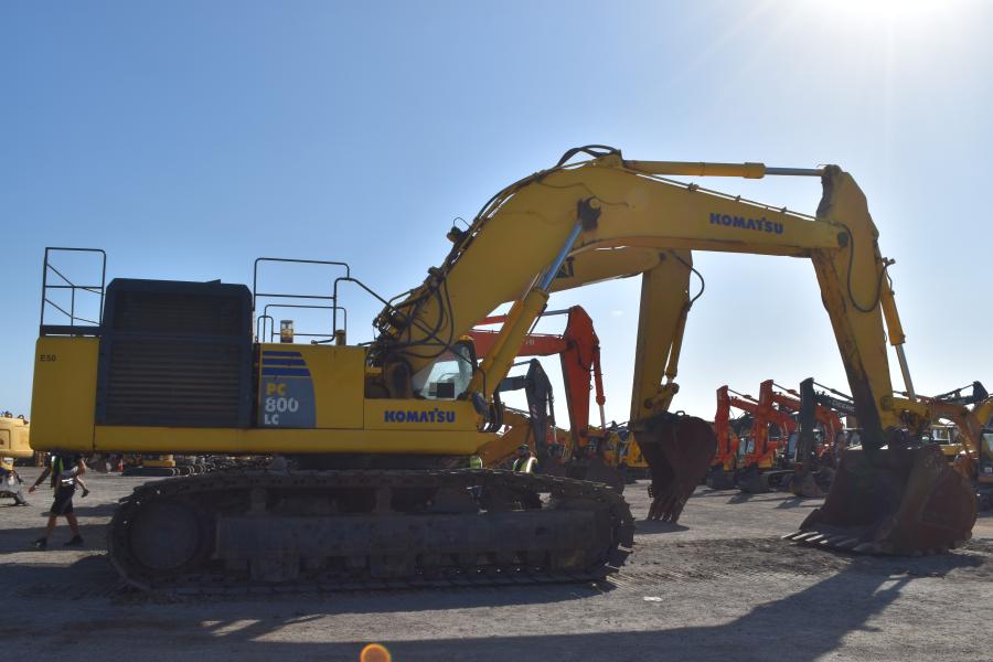 This Komatsu PC 800 is an example of the big machines available at the sale weighing in at 166,000 lbs.
