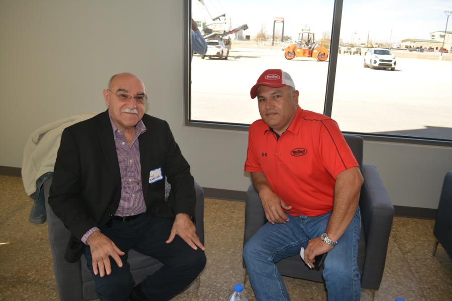Juan Barrera (L) traveled all the way from Pharr, Texas, where he runs Transitional Equipment Supply, to Lubbock for the event.  Jesse Olmeda, Kirby-Smith remarketing and used equipment manager, spent time with Barrera reviewing his current and upcoming equipment needs.
