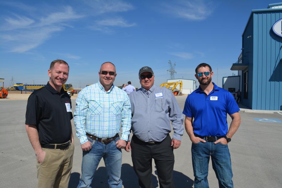 It was a warm early March day in Lubbock, and people were enjoying the outdoors. (L-R) are Clayton Whitesides, regional business manager of Takeuchi; J.P. Cotton, west Texas finance manager of KSM; Clifford McCarty, Wirtgen district sales manager; and KSM Territory Manager Jerrod Ellison.
