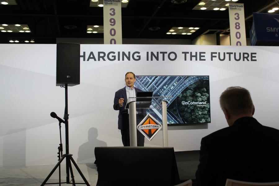 At the International Truck Press conference, Scott Renier, vice president and GM of Connected Service and Analytics, described the future of connected truck information integration with the OCC system, On Command, turning data analytics into insights and uptime into action.