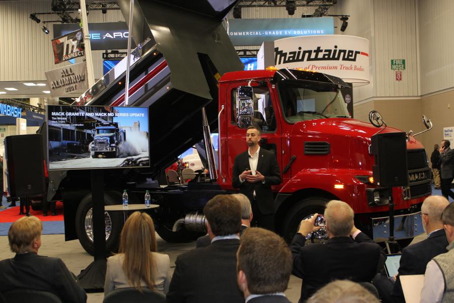 Tim Wrinkle, construction and vocational truck manager of Mack Trucks holds a pressconference, to discuss expanding Mack into the vocational truck market. The new Granite platform is the perfect truck to meet the needsin this segment. 
