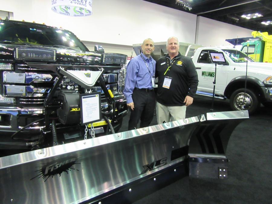 Tim Schuh (L) of ABCO Services caught up with Fisher Plows’ Norm Klimko to discuss the company’s lineup of snow and ice control equipment.