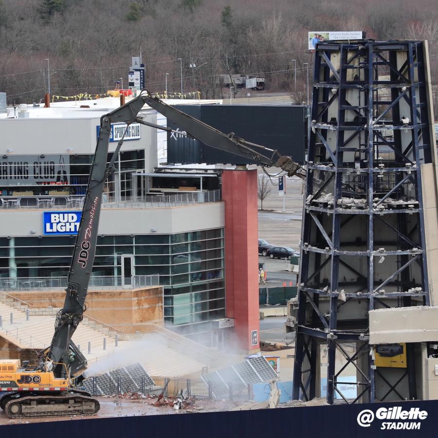 The North end zone lighthouse was torn down as construction continues at Gillette Stadium. (Gillette Stadium photo)