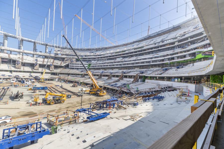 Construction inside SoFi stadium.