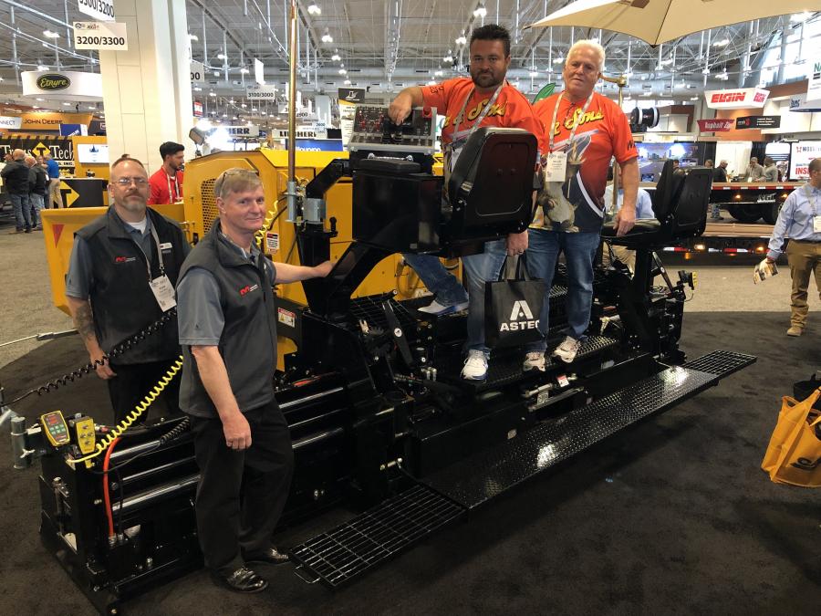 (L-R): Ryan Most and Bryce Granger, both of Mauldin Paving Products, Willie and Willie Young, both of Sid & Sons in Texarkana, Ark., discuss the features of the Mauldin 1860B. 