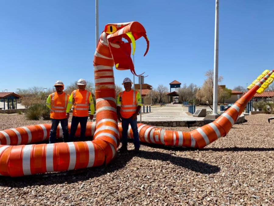 Work Zone Awareness Week was marked with a giant traffic cone snake.