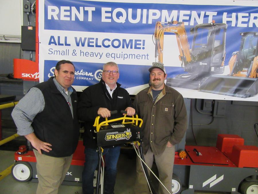 (L-R): Ty Collins of Power Marketing & Sales caught up with David Stimpert, Southeastern Equipment rental director, and Codey Kimble of Big Walnut Flagpole at the Dublin event.
