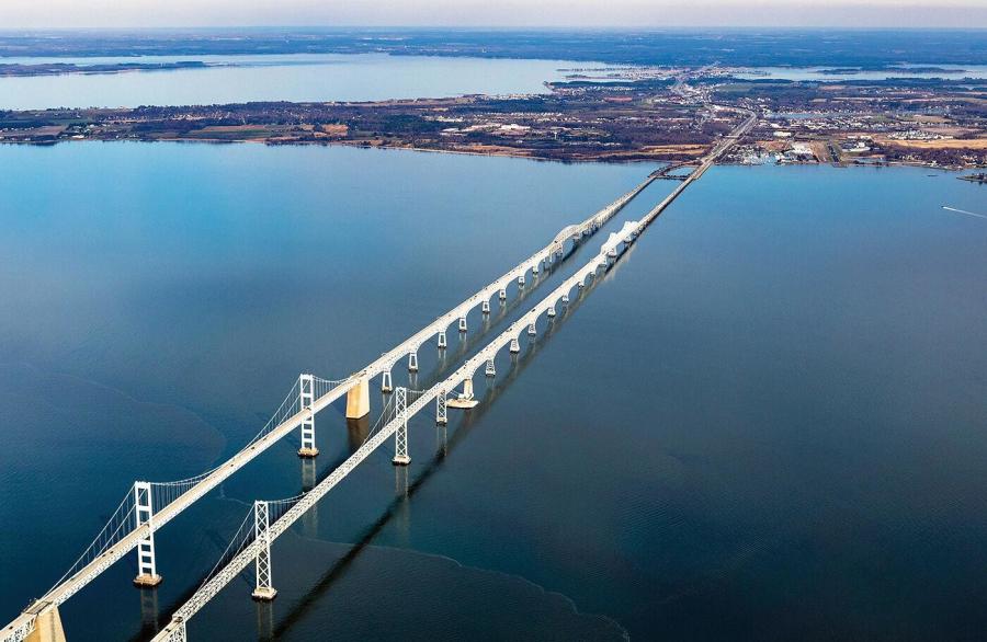 The two spans of the Chesapeake Bay Bridge connect Anne Arundel County with Queen Anne's County in Maryland. (Will Parson/Chesapeake Bay Program photo)
