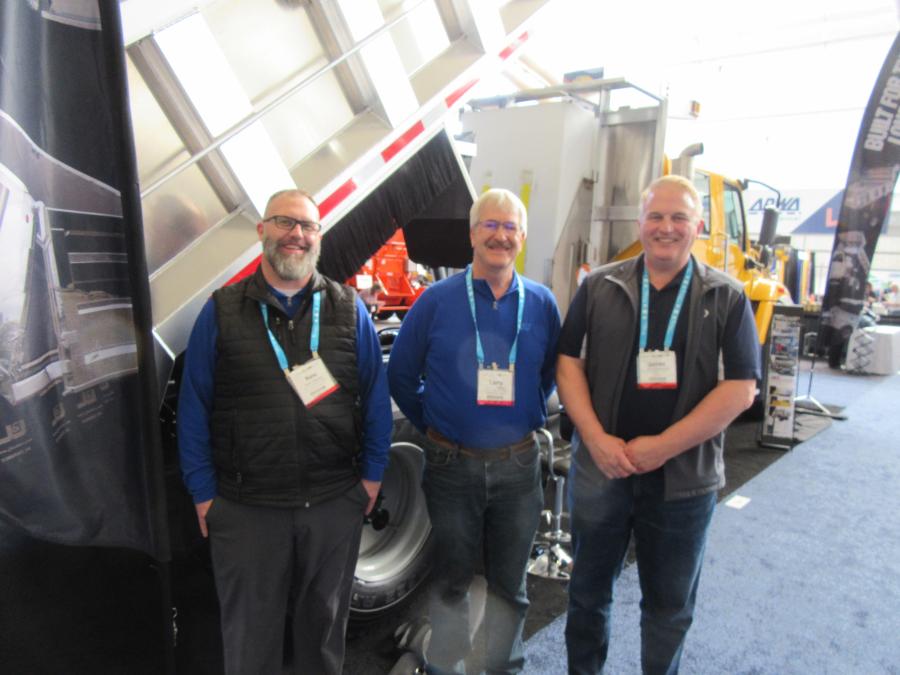 (L-R): Nate Weaver and Larry Faidley of J & J Truck Bodies and Trailers team up with James Dawson of International Truck to present their line of vocational truck equipment.
