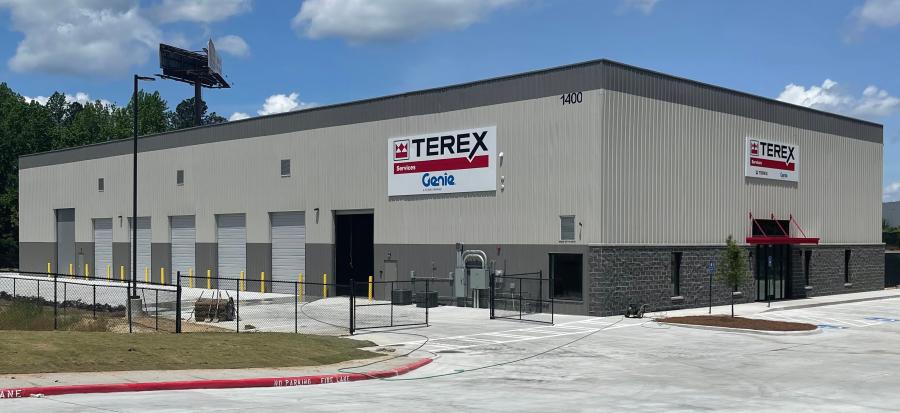 The Atlanta service center is situated on 5 acres and is equipped with 14 drive-thru bays, a wash bay and two 10-ton OHD bridge cranes to support all utility and aerial equipment repair needs. (Photo courtesy of Terex)