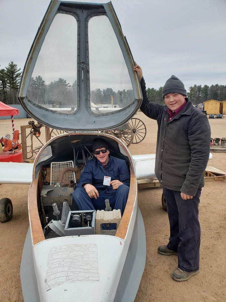 Mervin Wagler (in plane) of Beaver Tree Company and his copilot, Brian Helmuth of Helmuth Construction Company, were intrigued by this Odyssey II, capable of landing on land and water. The Odyssey can fly at 170 mph, gets 500 mi. on a tank of fuel and can fly at 10,000 ft.
(CEG photo)