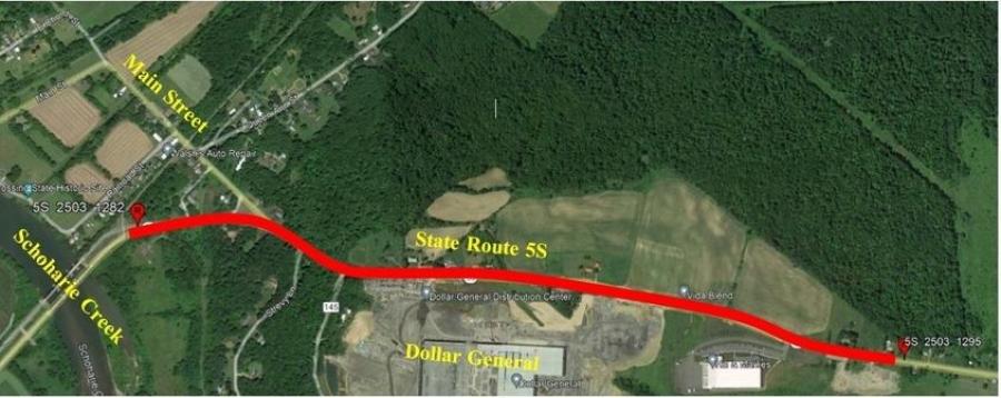 Improvements would be made along a 1.3 mi. stretch of Route 5S starting near the bridge over the Schoharie Creek and eastbound past the Dollar General and Hill & Markes distribution centers.