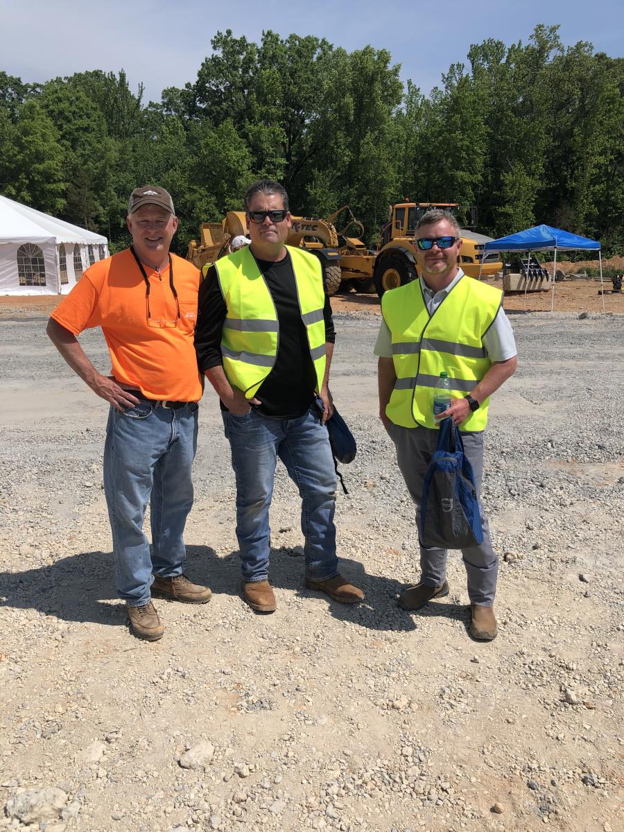 (L-R) are Mark Arcilesi, Ascendum Machinery; Greg Lynn, Carolina Excavation and Grading in Charlotte, N.C.; and Brian McManus of Hoopaugh Grading in Charlotte.
(CEG photo)