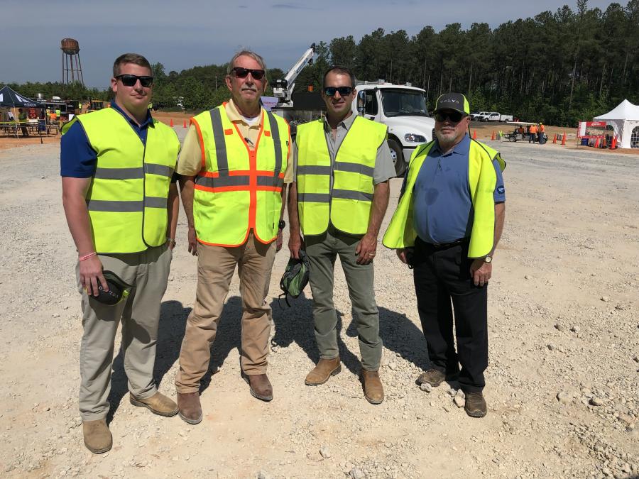 (L-R) are Steven Godwin of Ascendum Machinery; Chip Fennell of Pemberton Attachments in Longwood, Fla.; Christopher Cox of Southeastern Sand; and Keith Cates of Concrete Supply.
(CEG photo)
