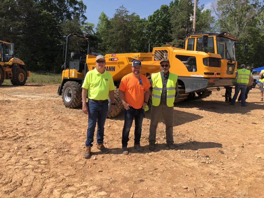 Discussing the Bergmann product line (L-R) are Kevin O’Donnell, Bergmann Americas; Chad Baker, Ascendum Machinery; and Alvin McNeill, TH Blue Inc. in Eagle Springs, N.C.
(CEG photo)