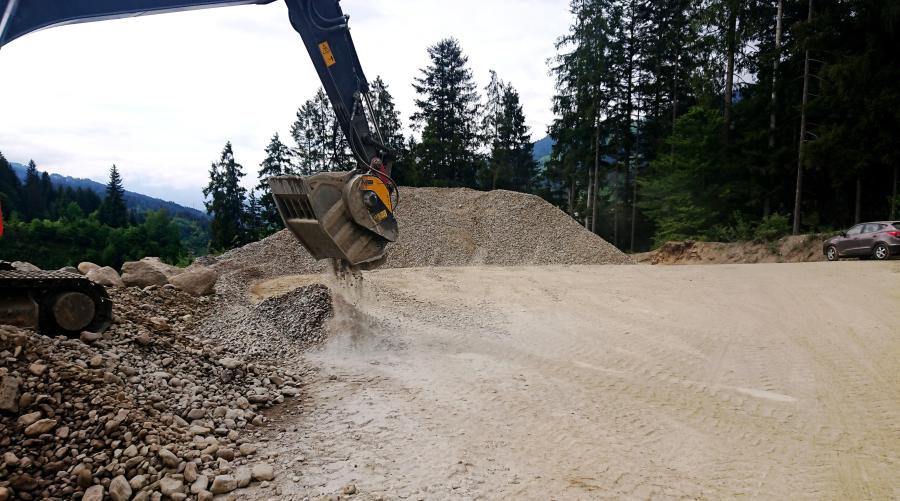 In Austria, an earthmoving and logistics company installed a BF80.3 crusher bucket on its excavator, replacing its stationary crusher for the practicality of a moving unit.