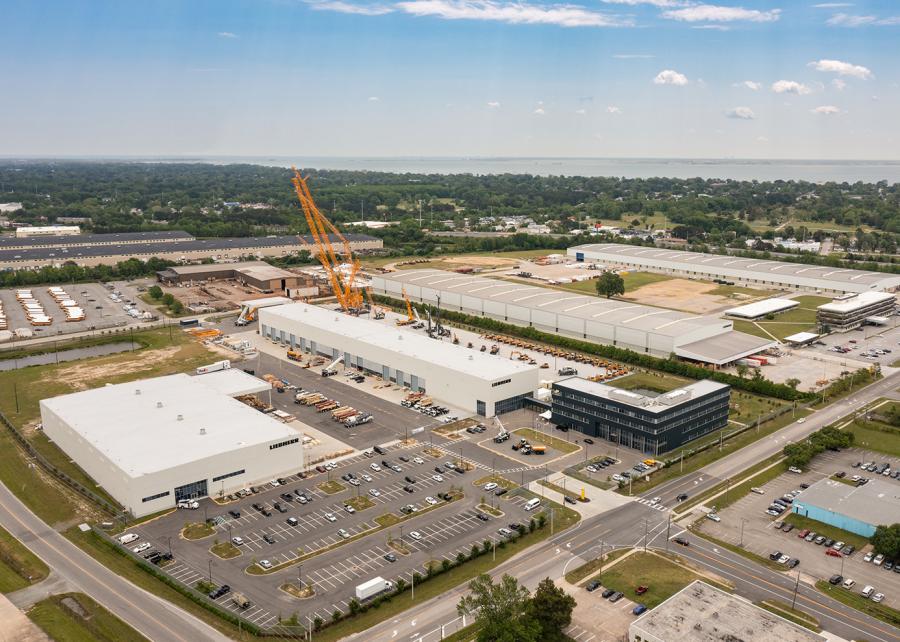 Liebherr USA Co.’s new expanded facilities including the admin building, training facility/workshop and warehouse.