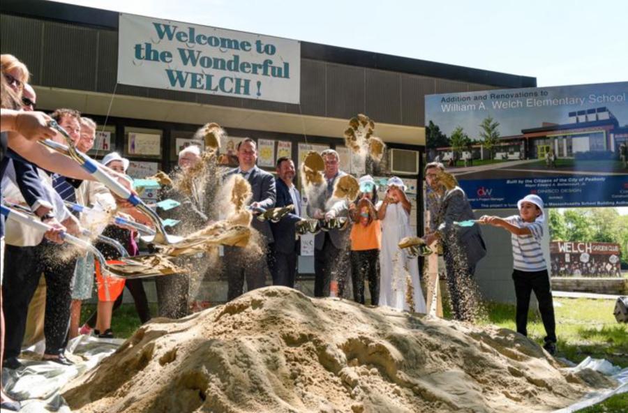 Faculty members, students, local government officials and invited guests participated in the groundbreaking ceremony at the William A. Welch Sr. Elementary School in Peabody, Mass. (Jamie Campos photo)