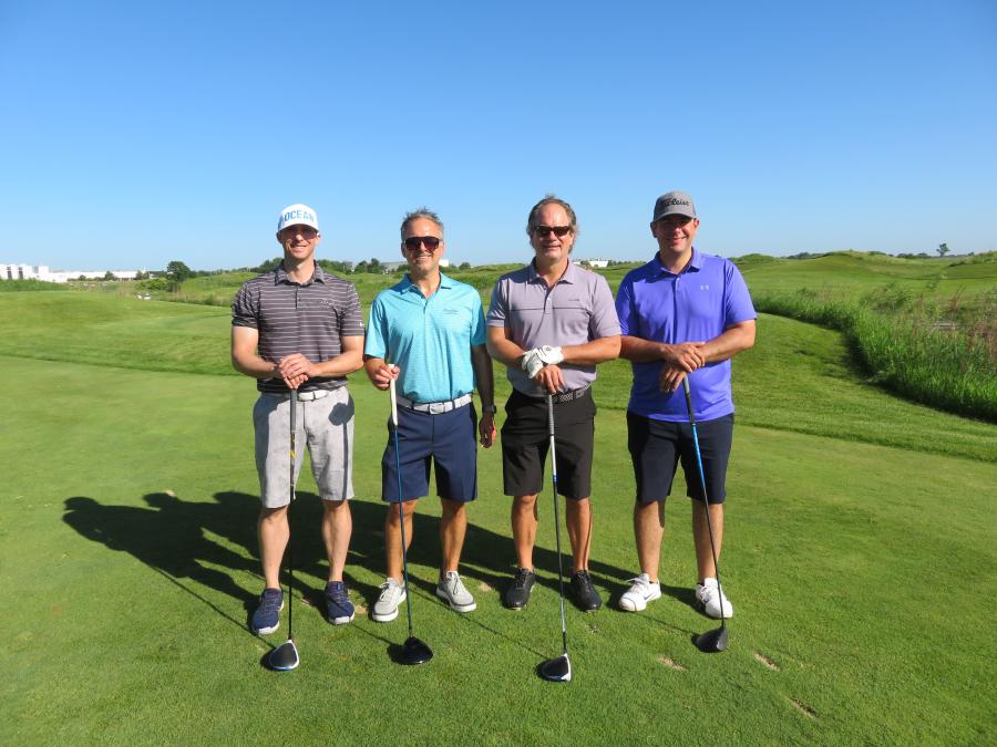 (L-R): Premier’s Matthew Trowbridge, Robert Pelino, Jason Postma and Joe Menzione traded in their landscaping tools for golf clubs for a day.
(CEG photo)