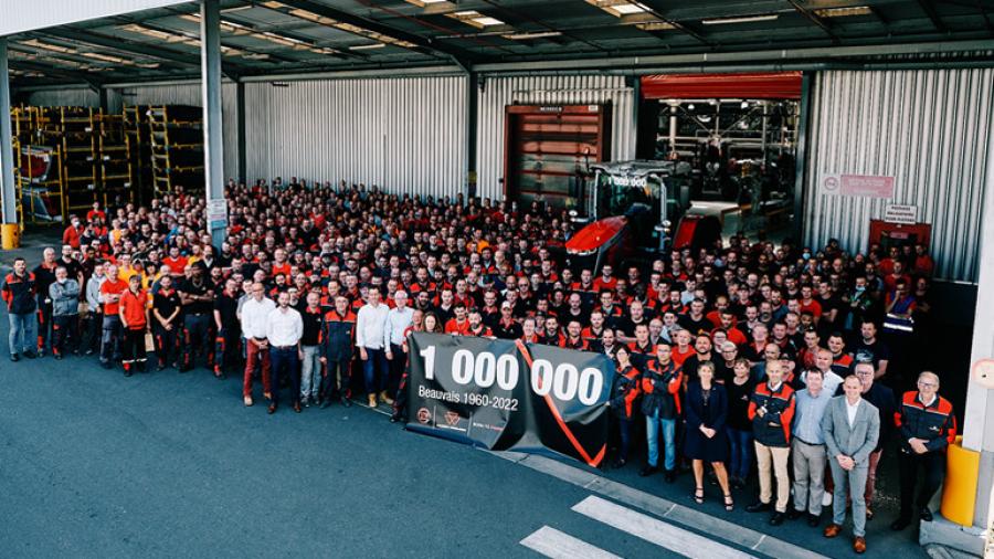 The AGCO team at the Massey Ferguson Beauvais plant celebrates the production of its one-millionth tractor on June 13, 2022.