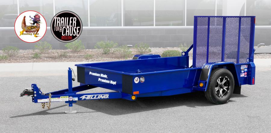 Felling Trailers manufactured and painted one of its most popular trailers, custom metallic “Patriot Blue” with chrome pinstriping and bears Eagle’s Healing Nest’s emblem along with its credo “Promises Made. Promises Kept.”