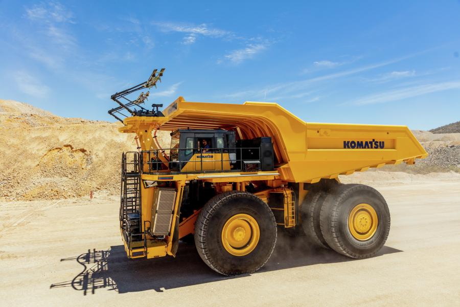 Komatsu's power agnostic truck concept undergoing testing at the company's proving grounds in Tucson, Ariz.