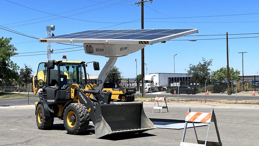 The joint offering enables construction sites to rapidly deploy EV charging, without the requirement for electrical work, utility grid connections or fossil fuel generators, to power zero-emissions construction equipment that runs on the sun and does not generate a utility bill. (Photo courtesy of Beam Global)