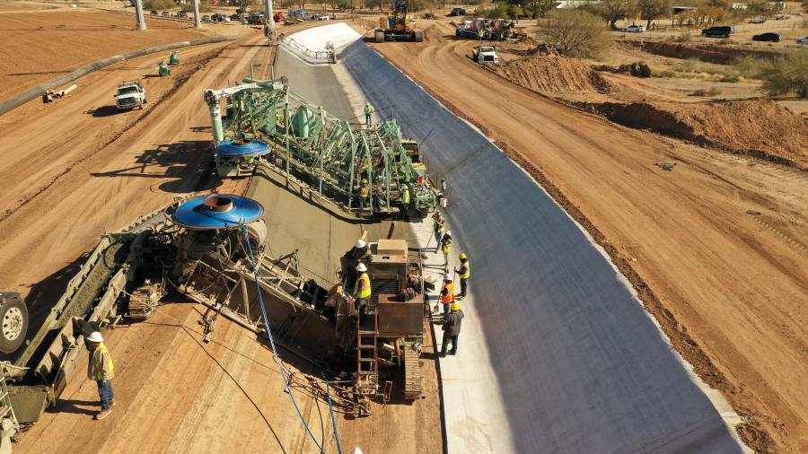 Brosamer & Wall Inc. recently completed the $52 million second phase of the Florence Canal Reach 2 Rehabilitation and Lining Project in Arizona by utilizing a 3,000 PSI mix for concrete, a material not usually seen in similar projects.
(Photo courtesy of Brosamer & Wall.)