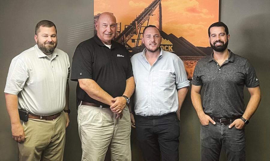 (L-R) are John Patton, regional sales manager, IROCK Crushers; Bryan Bloyd, sales manager —aggregate division, Hoffman Equipment; Brian Murray, director of sales — material processing, Hoffman Equipment; Chris Larson, general manager, IROCK Crushers.