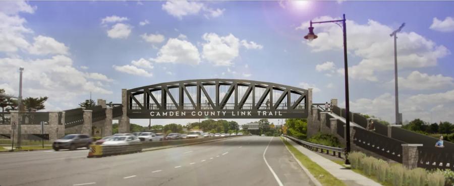 An artist's rendering of a proposed elevated crosswalk on the Camden County LINK trail for bicyclists and pedestrians. (Rendering courtesy of NV5 Engineering and Camden County)