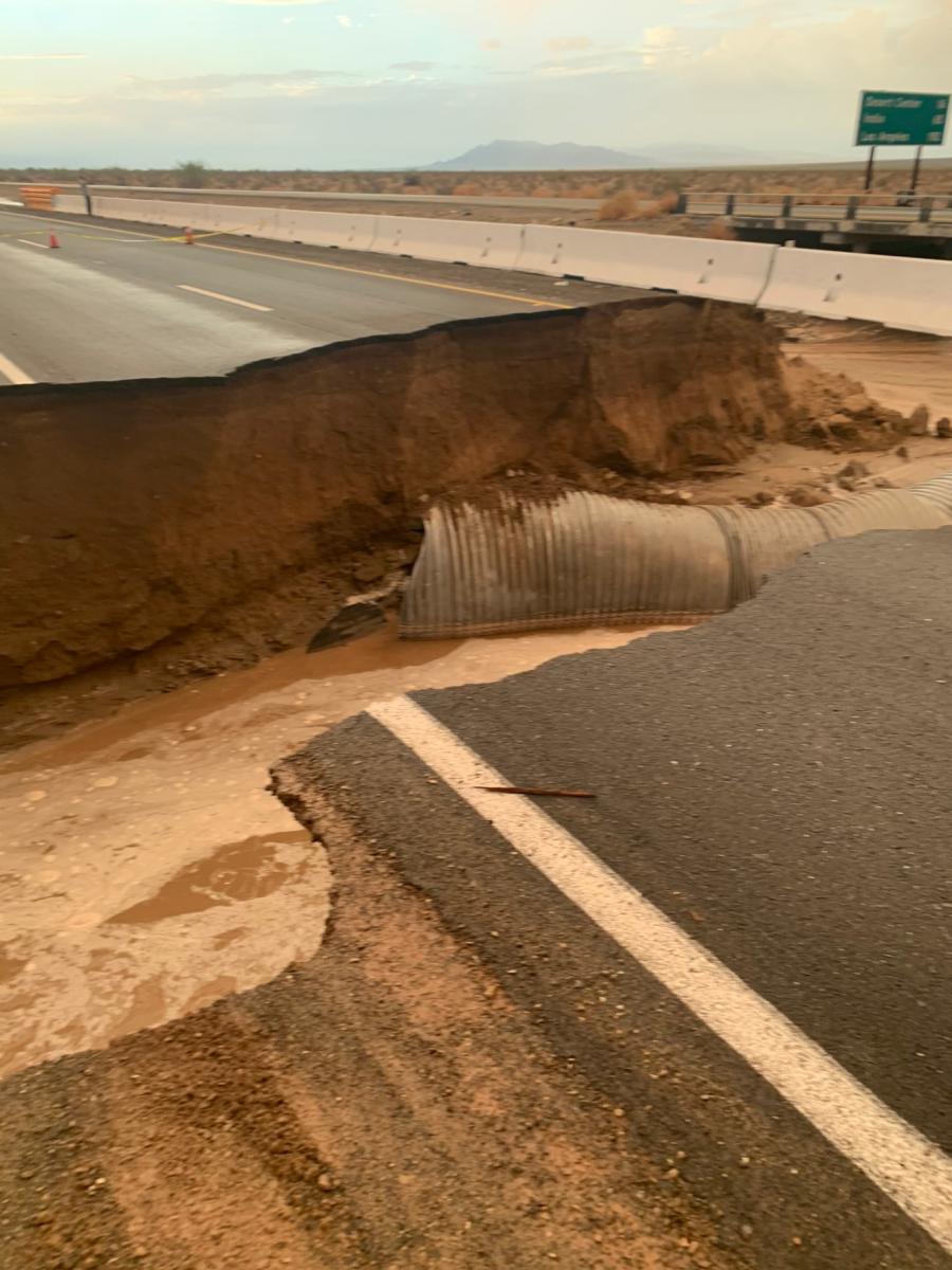 The second lane of I-10 was restored near Desert Center four days after the flood. 
(Photo courtesy of Caltrans.)