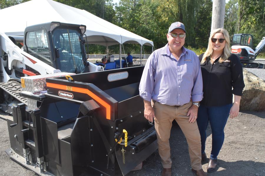 Robert H. Finke & Sons is the exclusive importer of the ShoulderMaster road widener attachment paver from Australia. ShoulderMaster displayed its new model 1500, which features a new screed specifically engineered for the U.S. market. Representing ShoulderMaster at the appreciation event were Craig Pinson and Ashleigh Pinson.
(CEG photo)