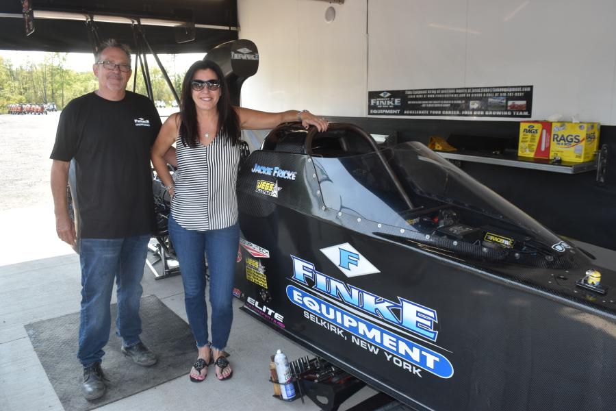A two-time Eastern Regional champion who has earned 11 regional event titles, multiple Jeg’s All-Star berths and three NHRA National Event titles, John Finke — along with his current driver, Jackie Fricke — poses with his NHRA Top Alcohol Dragster. Since joining Finke Racing, Fricke has earned many firsts, including a Jegs All-Star Championship and Regional Championship. She also is a multiple time NHRA National and Regional event winner.
(CEG photo)