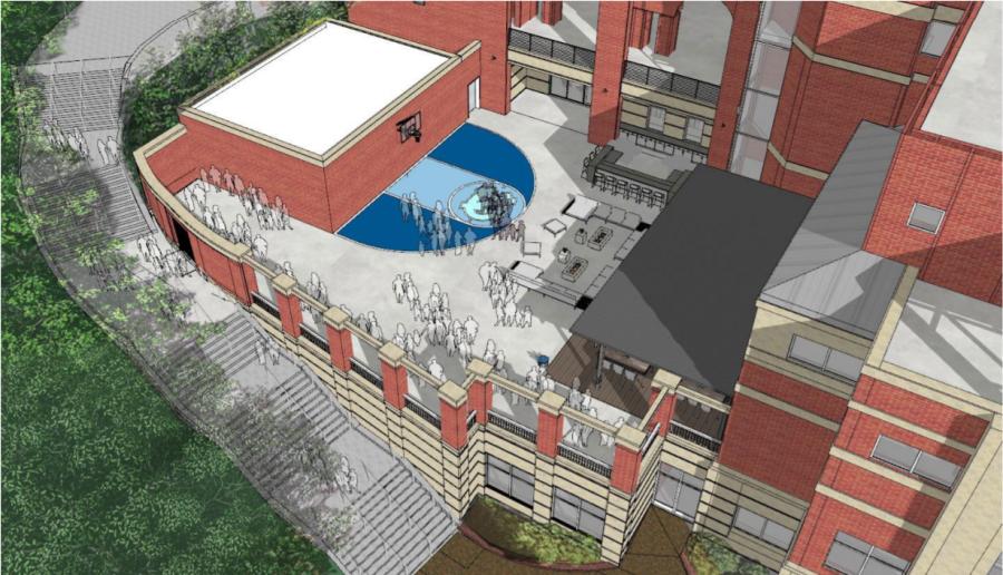 The Kenan Football Center is being built next to the west side of Kenan Stadium. It will house offices, locker rooms and other facilities for the UNC Tarheels football squad. (Image courtesy of UNC-Chapel Hill)