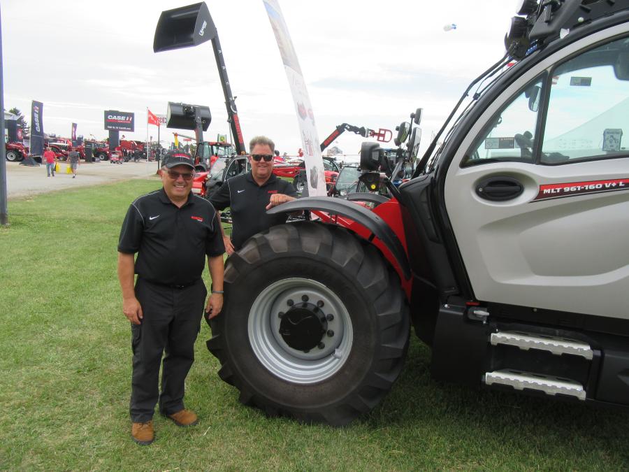 P.L. “Lou” D’Alesio (L) and Scott Begg were on hand to represent Gehl, Manitou and Mustang equipment lines at the show. 
(CEG photo)