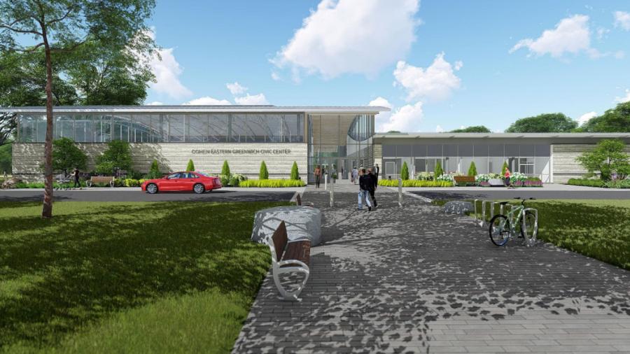 The new Cohen Eastern Greenwich Civic Center is named after donors of the Steven & Alexandra Cohen Foundation Inc. (Rendering courtesy of greenwichct.gov)