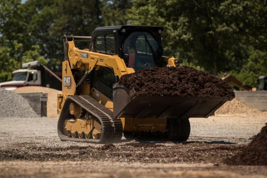 The Cat 259D3 compact track loader with mulch bucket.