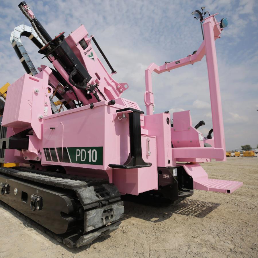 The family-owned business, headquartered in Ft. Lauderdale, Fla., took delivery of the pink Vermeer PD10 pile driver and put it to work at the company’s numerous utility-scale solar projects across the country.