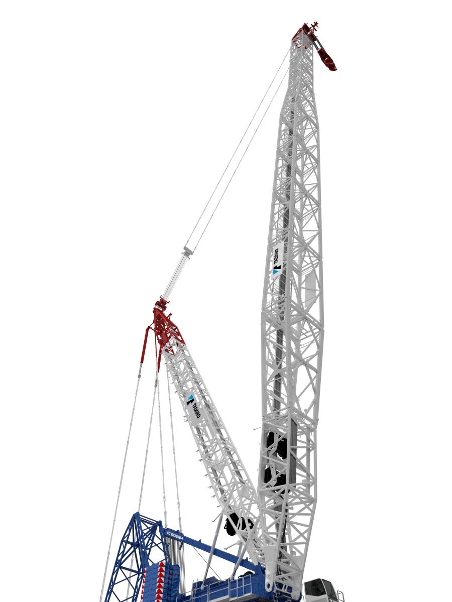 Boom Booster kits for the CC 68.1250-1 are available in lengths of up to 334 ft., enabling the crane to reach a hook height of 636 ft. with the additional boom sections. Moreover, Tadano offers the Boom Booster not only as a retrofit for existing cranes, but also as an optional accessory for new ones.