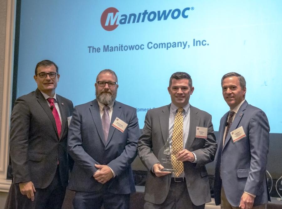 (L-R) are Tarek Amine, principal vice president and chief supply chain officer, Bechtel; Chris Kornelly, regional account manager, Manitowoc; Kevin Blaney, vice president – crawler crane sales, Manitowoc; and Craig Albert, president and COO, Bechtel.