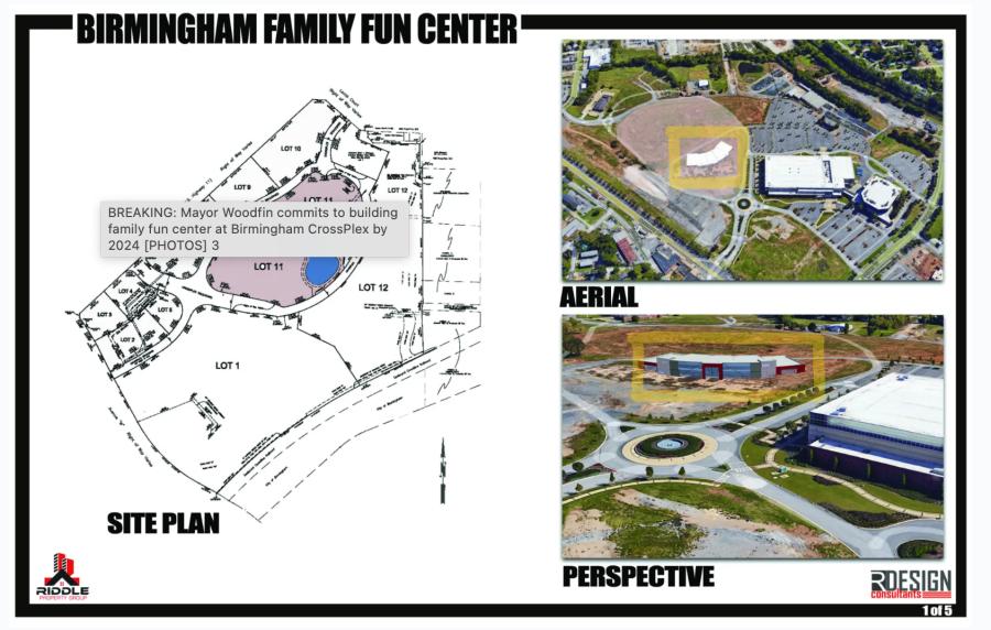 Rendering of the proposed Family Fun Center at the Birmingham Crossplex. (Rendering courtesy of the city of Birmingham)