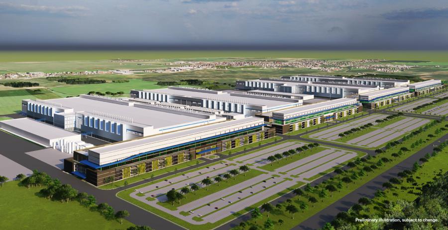 The semiconductor chip factory is slated to be constructed in Clay’s White Pine Commerce Park. (Rendering courtesy of Micron)